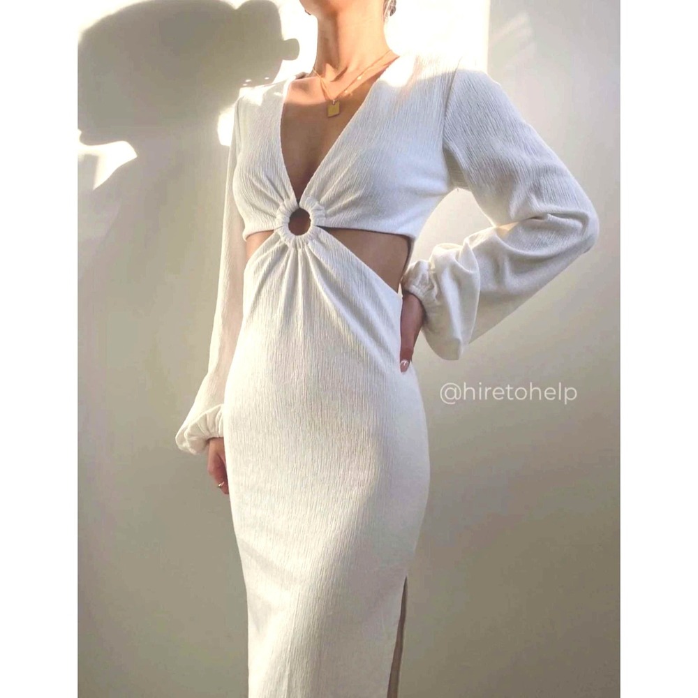 Likely maxi keyhole bust sexy waist reveal cream crepe v neck date vegas boho ec